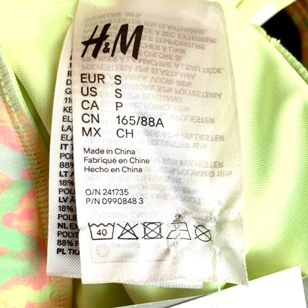 H & M Neon Green Yellow Burst Square Neckline Print Bikini Top Bathing Swim S - Picture 8 of 11